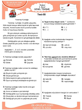 1. sınıf genel tekrar testleri